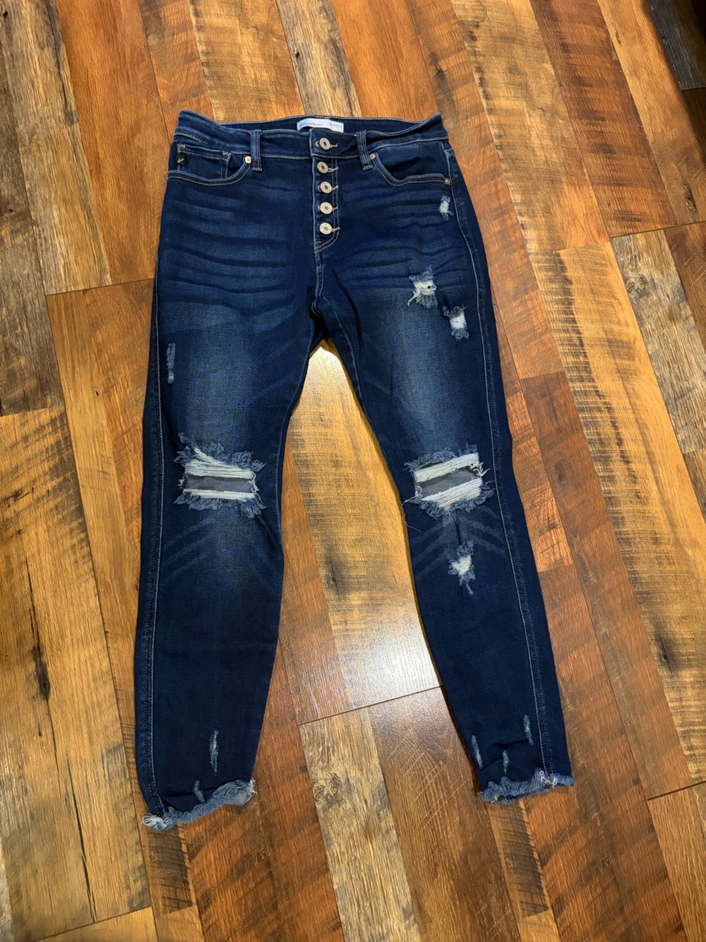KanCan Button-Fly Distressed Dark Wash Jeans - Dark Blue
